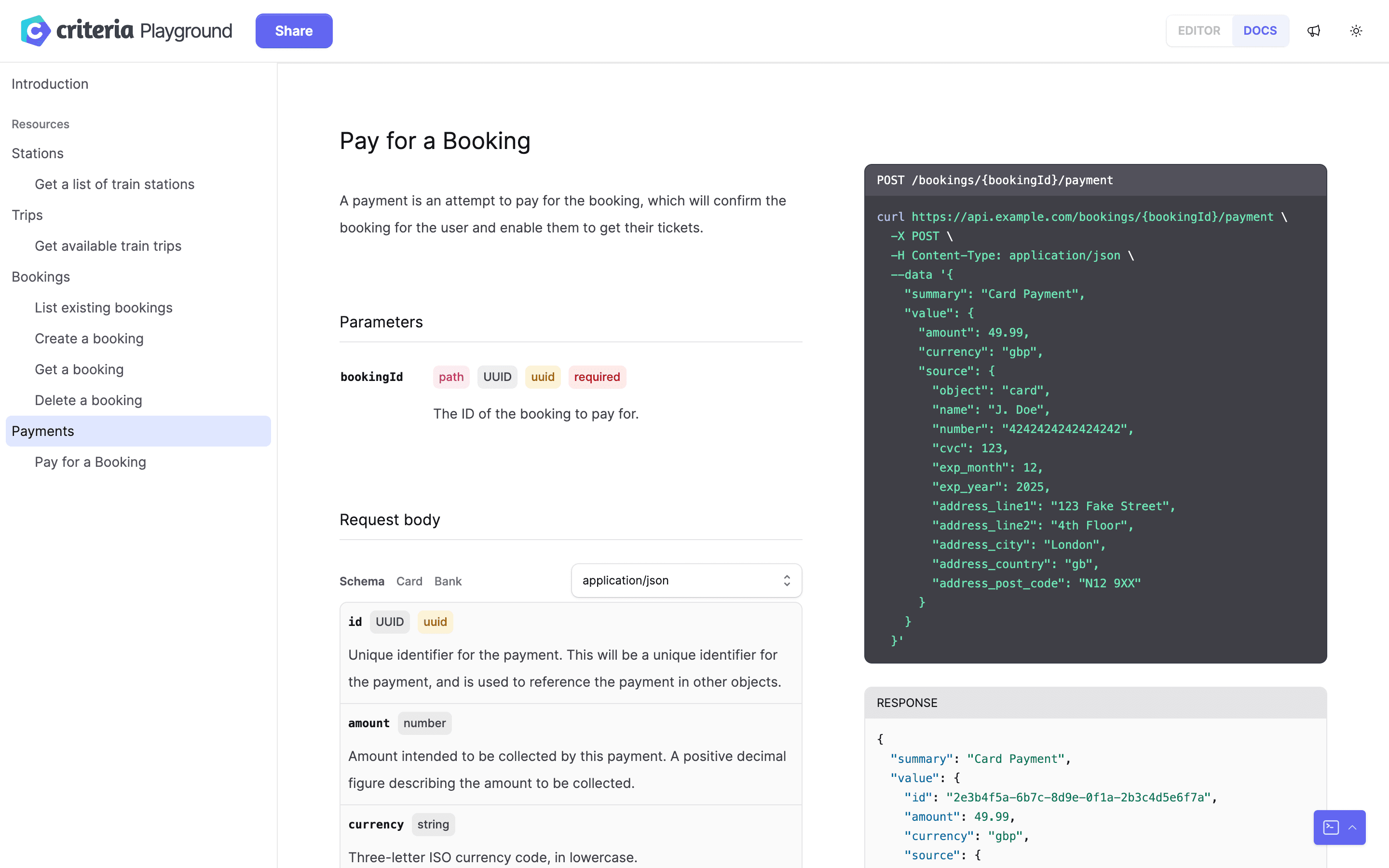 Screenshot of Criteria Playground API documentation