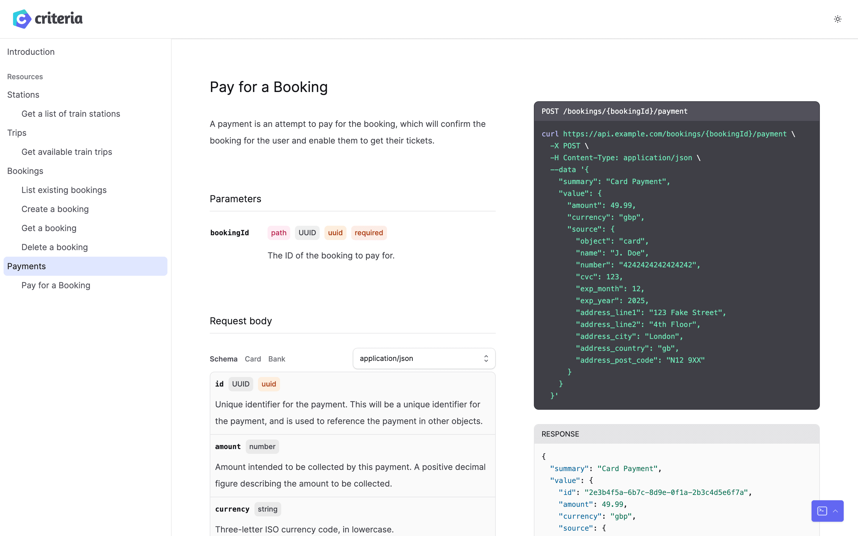Screenshot of Criteria Playground API documentation