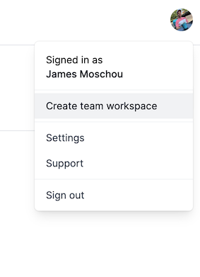 Create team workspace profile menu item
