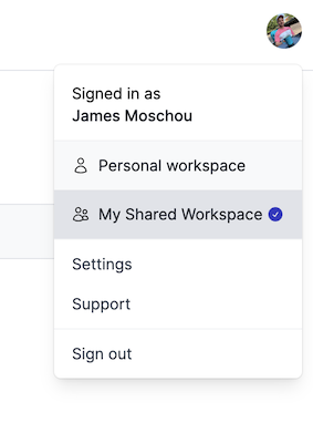 Create team workspace profile menu item